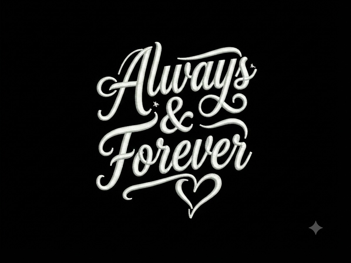 Always & Forever embroidered script logo